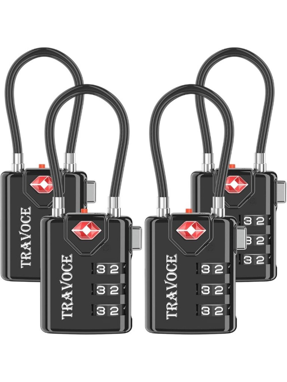 TSA Approved Combination Cable Luggage Locks - 4 Pack, Travel Security